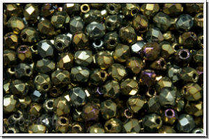 Bhm. Glasschliffperle, feuerpol., 3mm, brown, met., iris., 50 Stk.